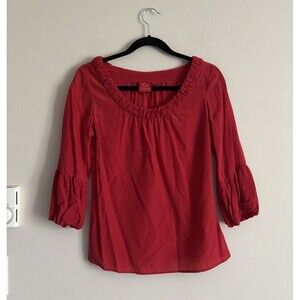 Vintage Oscar De La Renta Womens 6 Small‎ SILK Blouse Red Y2K 2000s Preppy